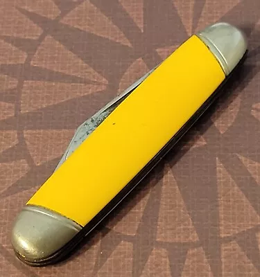 JACK Knife USA Equal End Cigar Smooth Yellow Handles Carbon Steel Blades Vintage • $9.99