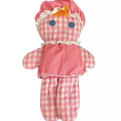 Fisher Price Lolly Dolly Doll 420 Pink Check Gingham Rattle 1975 12  Made Korea • $112