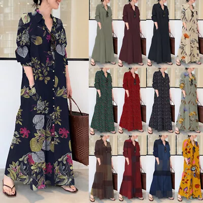 UK STOCK Women V Neck Long Sleeve Dress Evening Party Club Maxi Dresses Kaftan • £11.12