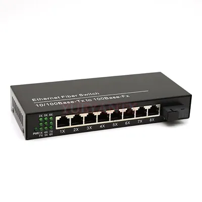 10/100M Fiber Optic Media Converter Singlemode SC 8 RJ45 Port Up To 25km • $28.50