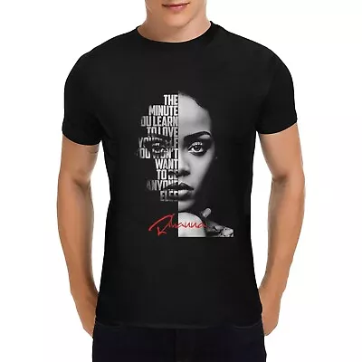 Rihanna Popular Hip-hop Singer Black Printed Cotton T-shirt For Men • $26.90
