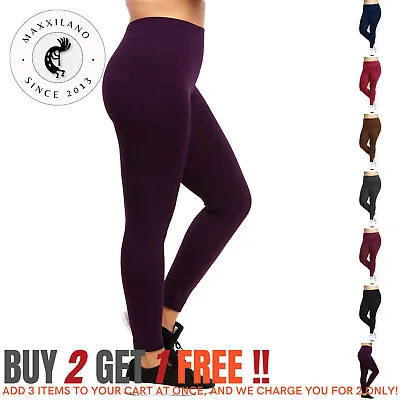 Women Fleece Lined Leggings Plus Size Solid Color Thick Winter Warm Pants • $10.99