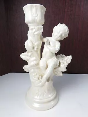 Vtg White Opalescent Cherub Angel Candlestick Victorian  Style Holland Mold • $19