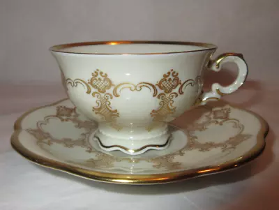 Vintage German Porcelain Hutschenreuther Demitasse Cup & Saucer W/ Gold Gilt • $19.99