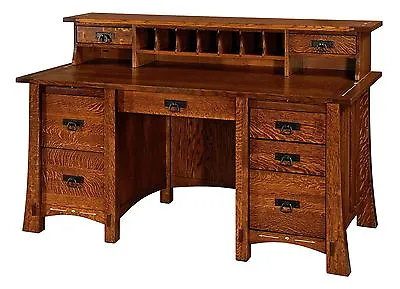 Amish Mission Craftsman Computer File Writing Desk With Organizer Solid Wood 65  • $5674.90
