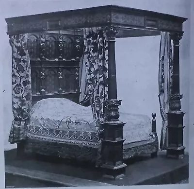 Magic Lantern Glass Slide 16th C. Elizabethan Bed Sizergh Castle Westmoreland • $6.50