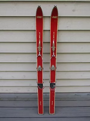 Beautiful Old VINTAGE Red Wooden Snow Skis CHALET JUNIOR Measures 47  • $124.99