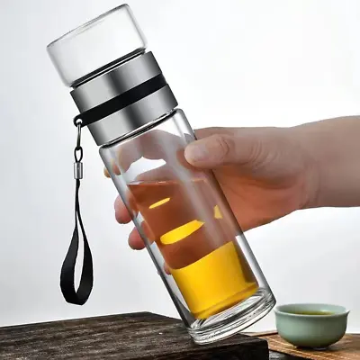 Glass Tea Infuser Bottle Double Wall 15Oz Water Bottle Tea And Water Separation • $11.75