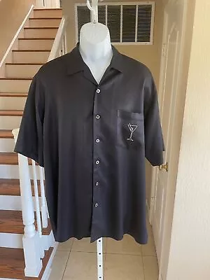 Tori Richard Hawaiian Shirt Silk Jet Black Embroidered Martinis  Chill Out  XL • $27.99