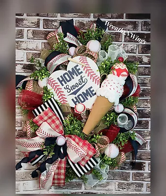 Baseball Wreath For Front Door Home Sweet Home Baseball Wreath Sports Decor • $140