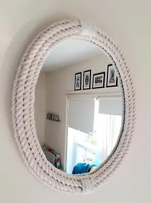 White Rope Oval Mirror 15 Inch X 12 Inch New Item  Handcrafted  • £37.95