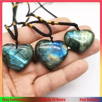 Natural Labradorite Quartz Crystal Heart Shaped Pendant Chakra Reiki Necklace • $8.54