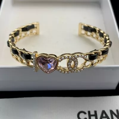 Chanel Bracelet Leather Winding Pearl CC Pink Love Crystal Setting Classic • $79