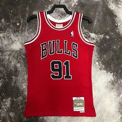 Dennis Rodman #91 Chicago Bulls Red Mitchell & Ness Swingman Jersey Mens NWT • $49.93