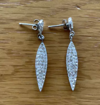 New Warren James Sterling Silver Leaf Dangly Earrings - Cubic Zirconia Stones • £8