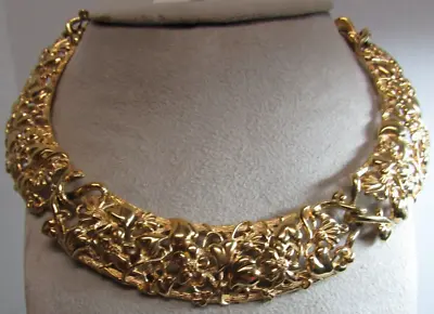 NWT Vintage Monet Chunky Link Floral Wide Gold Tone Choker Necklace 15-16  • $89.99