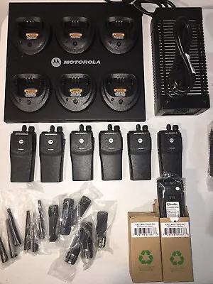 6 Motorola PR400 UHF 16 Channel Two-Way Radios Gang Charger & New Batteries L3 • $1350