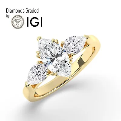 Marquise Solitaire 18K Yellow Gold Trilogy Ring2 Ct Lab-grown IGI Certified • $2412