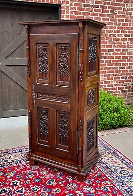 Antique French Armoire Wardrobe Cabinet Linen Closet Gothic Revival Oak C. 1880s • $3800