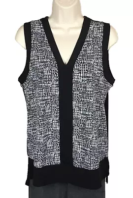 Womens Jones New York Blouse Size M Medium Sleeveless Black With White Pattern • £16.39