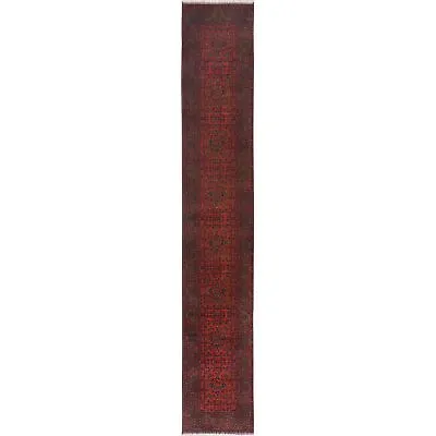 2'7 X15'9  Ruby Red Afghan Andkhoy Organic Wool Hand Knotted Rug R85138 • $861.30