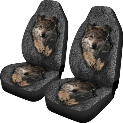 Universal Front Car Seat Covers Set Of 2 For Women Men Wolf Butterfly Pattern • $39.99