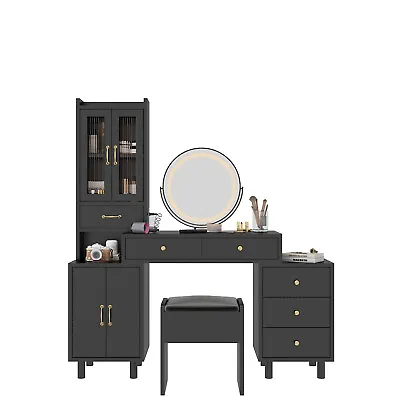Vanity Set Makeup Dressing Table With Mirror & Lights Charging Station &Storage • $289.99