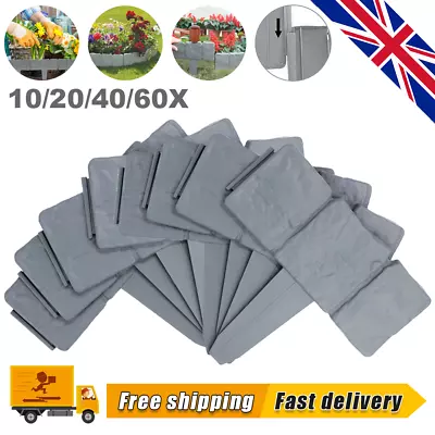 60 Garden Lawn Cobbled Stone Effect Plastic Edging Plant Border Simply Hammer In • £10.99