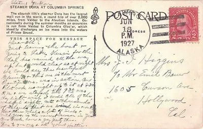 1927 Lawing Alaska 4-bar Cancel On Steam Ship Dora At A Glacier Postcard -- DPO • $20.89