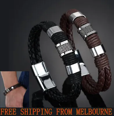 Men Alloy Magnetic Buckle  Bracelet Bangle Cuff Vintage Wristband Rope • $5.82