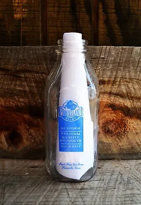 VTG Clear Glass W Blue PROMISED LAND Dairy Quart Milk Bottle Floresville Texas • $14.99
