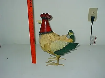 Vintage Metal Art Tin Farm Chicken Hen Rooster Bird Ornament Figure • $24