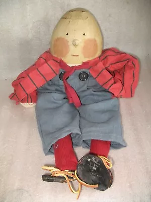Vtg. Lg Primitive Folk Art Wood & Cloth Humpty Dumpty Shelf Sitter Doll  • $20