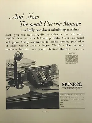 Monroe High Speed Adding Calculator Orange NJ Accountant Vintage Print Ad 1930 • $21.77