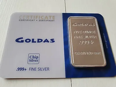 $360 • Buy 5 OUNCE .999+ Fine SILVER BULLION Certified BAR-GOLDAS Switzerland Chip Silver