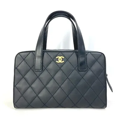 CHANEL CC CC Mark Wild Stitch Vintage Bag Hand Bag Leather Black • $1665