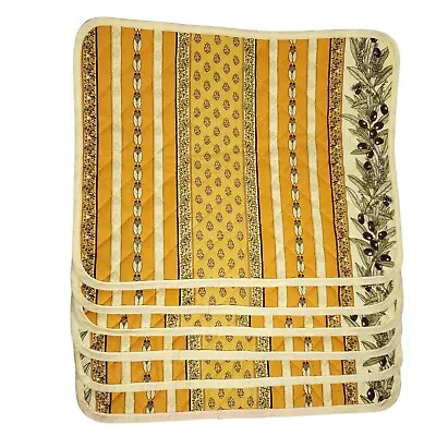 6 Vent Du Sud Quilted Cotton Placemats Olives Branches Insects Yellow Brown • $55.21