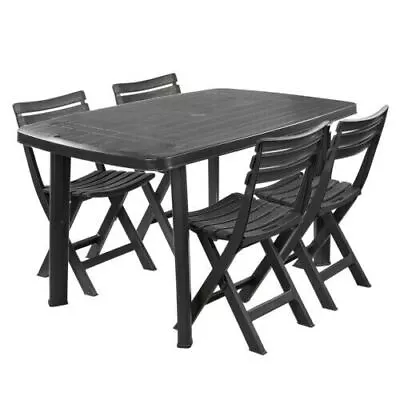 Large Collapsible Garden Table With 4 Folding Chairs Patio Outdoor Furniture Set • £129.99