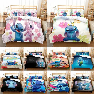 $53.68 • Buy Lilo Stitch Duvet Cover Pillowcase 3-Piece Bedding Set Stitch Pillow Case Anime