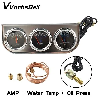 2  52mm Mechanical Pointer Water Temp Oil Press AMP Meter Triple Gauge Set Black • $24.88