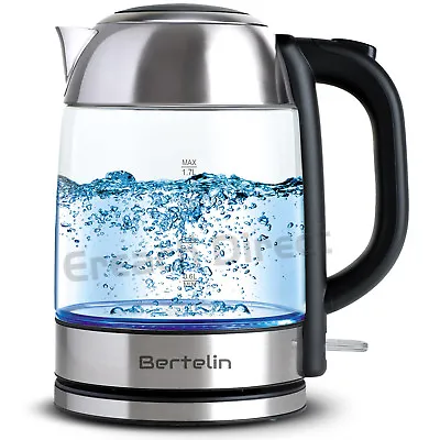 Bertelin Blue LED Illuminating Glass Kettle 360 Rotation Cordless Electric 1.7L • £29.99