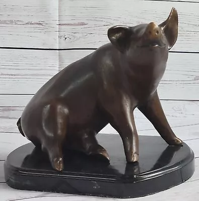 Signed Mene Porky Pig Bronze Sculpture Animal Farm Marble Base Figure Figurine • $349