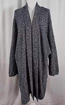 J Jill Womens Open Cardigan Blue Ivory Heavy Long Sleeves Cotton Acrylic 4X • $21.99