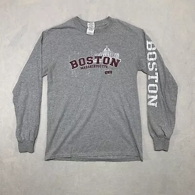 Boston Massachusetts T Shirt Mens Small Gray Long Sleeve Gildan Ultra Cotton • $7.79