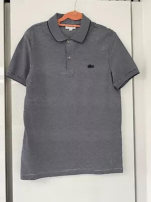 Gents Lacoste Short Sleeve Polo Shirt Navy/White Stripe Size FR4 USM Regular Fit • £10