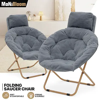 Set Of 2 Folding Saucer Chair Cozy Comfy Faux Fur Moon Seat W/Removable Headrest • $132.99