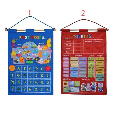 Kids My Calendar Fabric Wall Hanging Date Weather Chart Children Learning Poster • £23