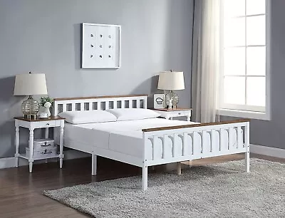 White Solid Wooden Bed Frame Single 4ft Double King Size Bed With Mattress Pine • £109.99