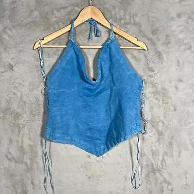 ZARA Linen Halter Top Womens Size Small Blue Cropped Blue • $17