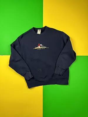 Vintage 90s Cape Cod Massachusetts Medium Crewneck Sweatshirt Blue Embroidered • $19.99